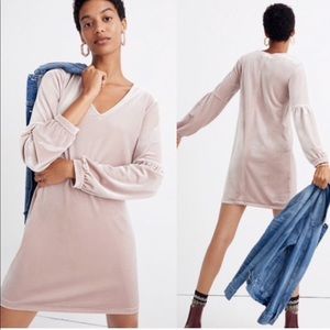 Madewell Velvet Balloon Sleeve Dress-Crushed Pink